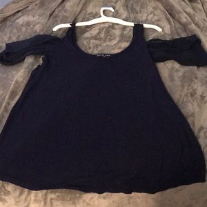 Blue cold shoulder tank top